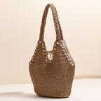 Women's Pearl-Detail Straw Beach Bag