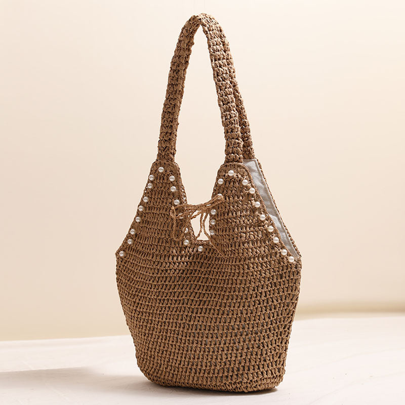 Women's Pearl-Detail Straw Beach Bag