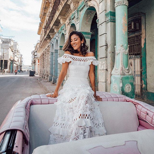 Off-Shoulder Ruffled Lace Maxi Dress