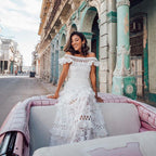 Off-Shoulder Ruffled Lace Maxi Dress