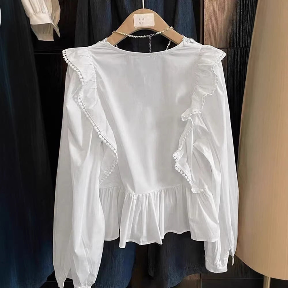 Women's Spring Summer Ladies Casual Elegant Puff Sleeve Ruffled Shirt Top