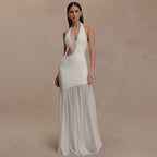 Halter Cutout Asymmetric Bodycon Maxi Dress