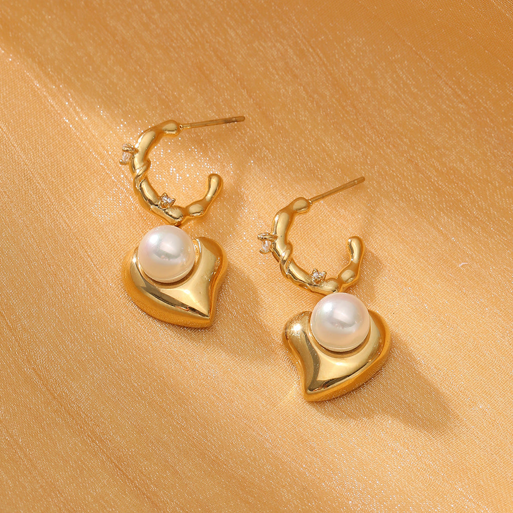 Pearl Heart Stud Earrings