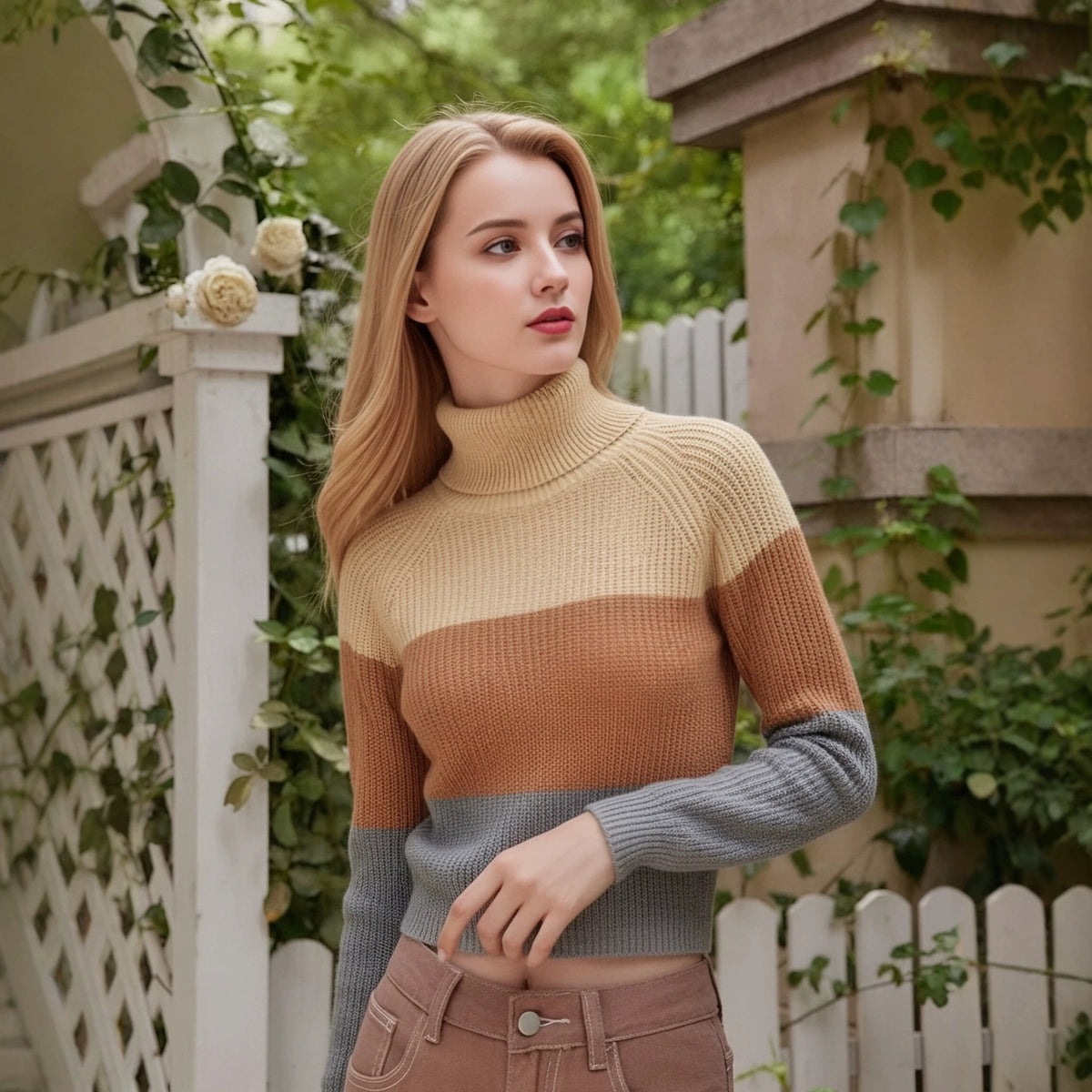 Women's Striped Cropped Sweater