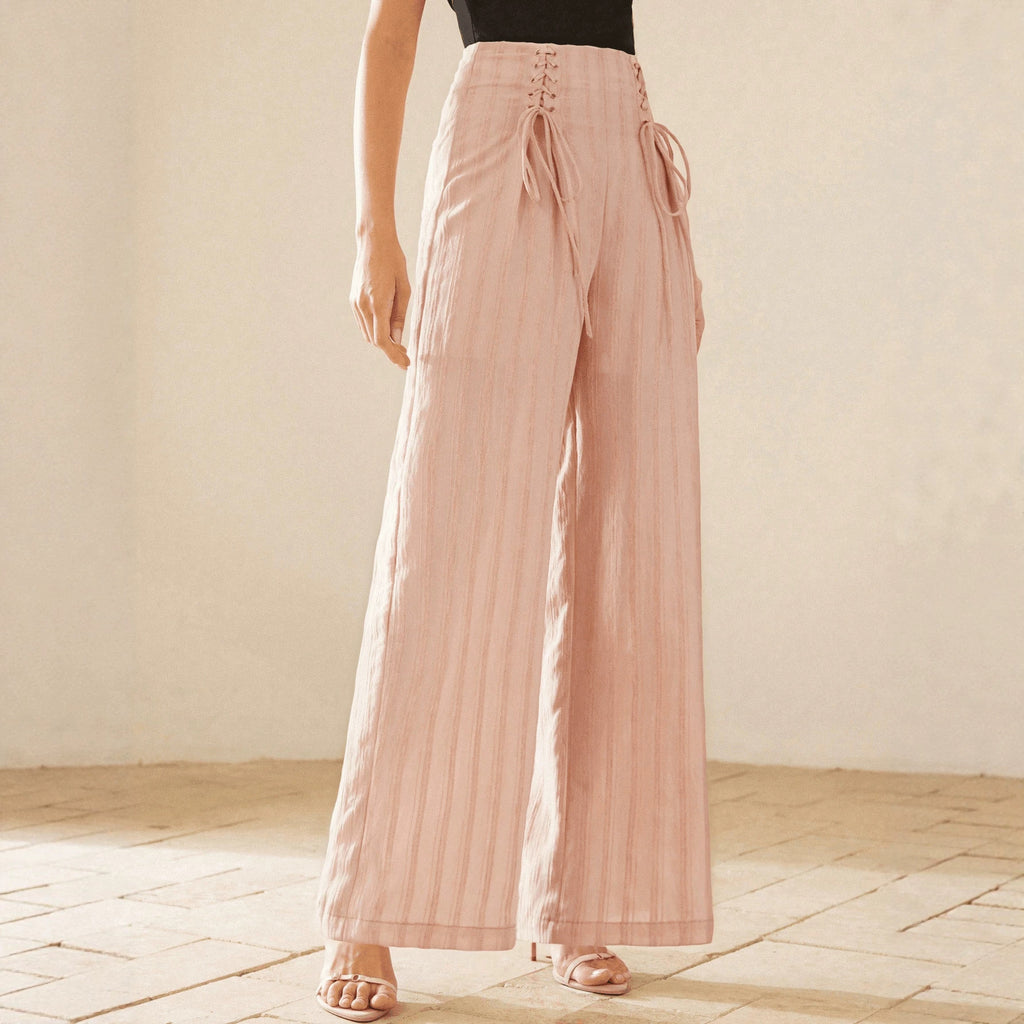 Slim Fit Pink Office Small French Wide Leg Pants A line Gentle Loose Design Slimming Stripes Casual Pants