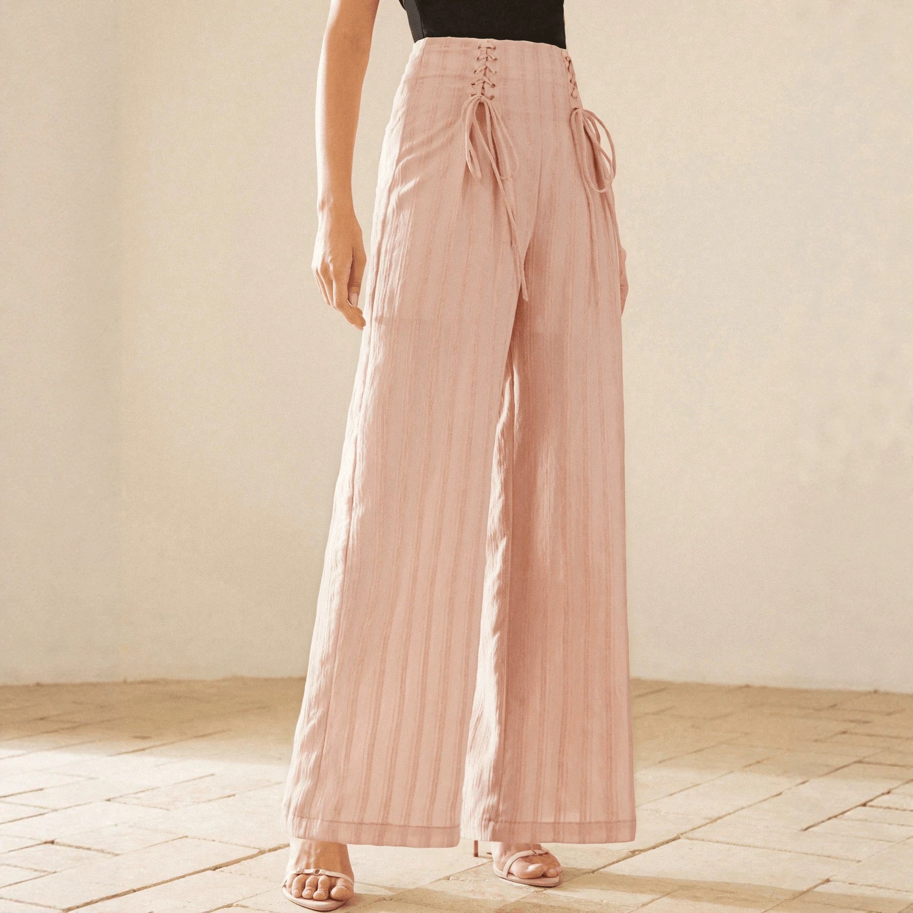 Slim Fit Pink Office Small French Wide Leg Pants A line Gentle Loose Design Slimming Stripes Casual Pants