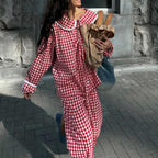 Plaid Shirt Outfit Doll Collar Loose Lace Set