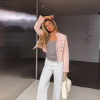 Pink Denim Jacket with Metal Buckles