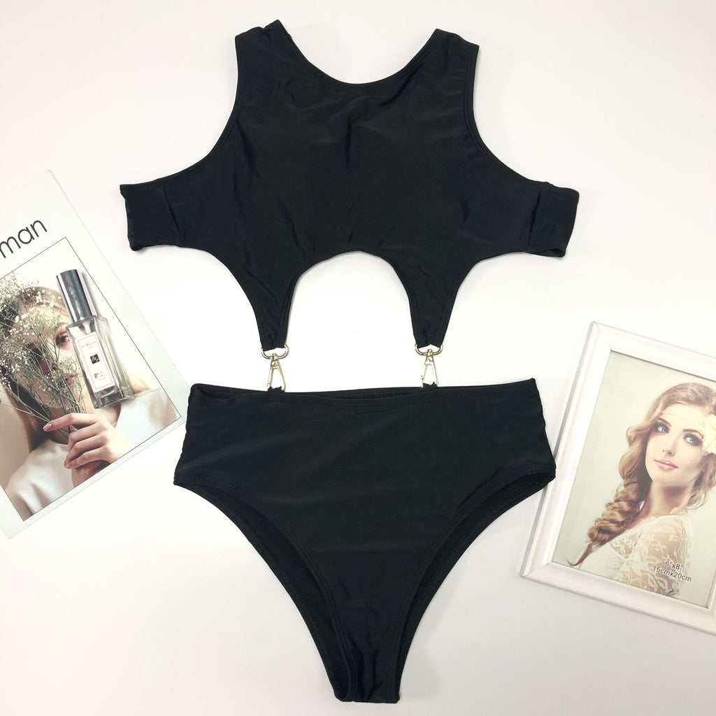 Cutout Solid One-piece Swimwear