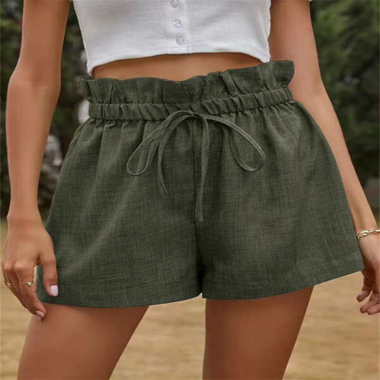 High Waist Lace-Up Loose Wide Leg Shorts