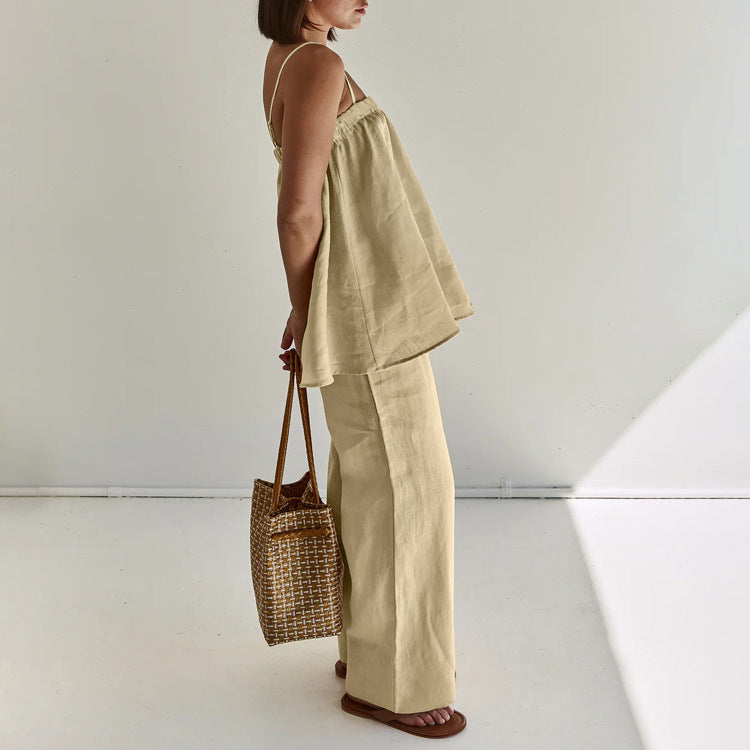 Puffy Camisole Wide Leg Pants Suit Two