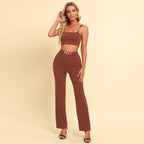 Women's Spring Autumn Sling Slim-Fit Top and Pants Two-Piece Set