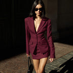 V-Neck Blazer & Hip Skirt Set