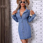 Women's Button-Front Denim Collared Mini Dress