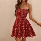 Women's Waist Floral Strapless Dress Design Cami Dress for