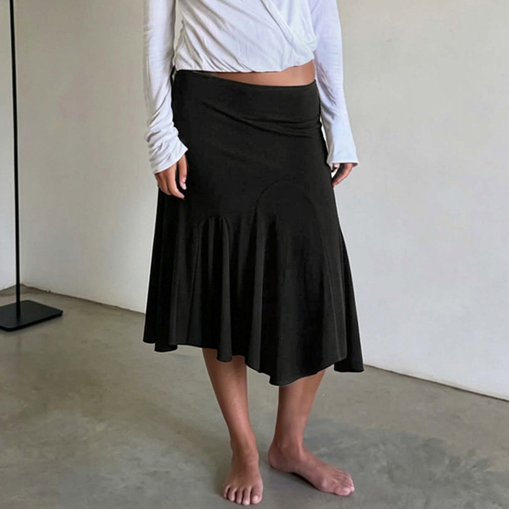 Retro Idle Casual Irregular Asym Skirt Street Sexy Midi