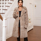 Popular Christmas Deer Faux Fur Plush Collared Coat Long Autumn Winter