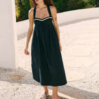 Women's Summer Sweet Multicolor Flounce Trim Lace Up Dress