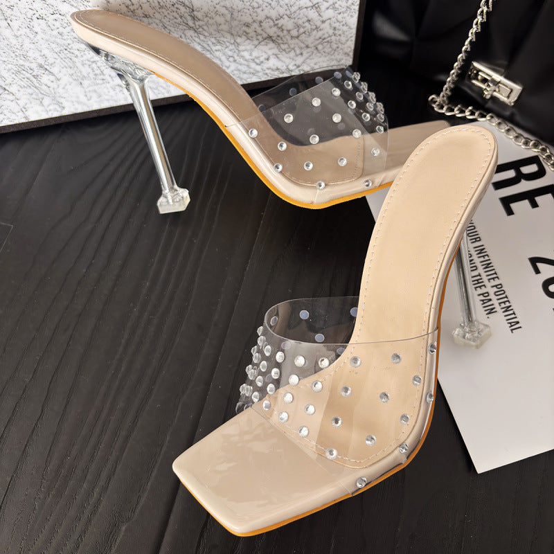 Women's 's Rhinestone Peep-Toe High-Heel Slippers