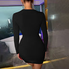 Women's Sexy Women Office Round Neck Pullover Hollow Out Cutout Sheath Long Sleeve Dress