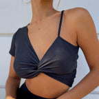 Women's Twisted Asymmetric V-Neck Cutout Crop Top