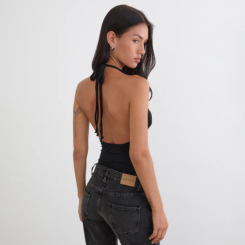 's Rivet Halter Lace Up Backless Spaghetti Strap Camisole Top