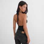 's Rivet Halter Lace Up Backless Spaghetti Strap Camisole Top