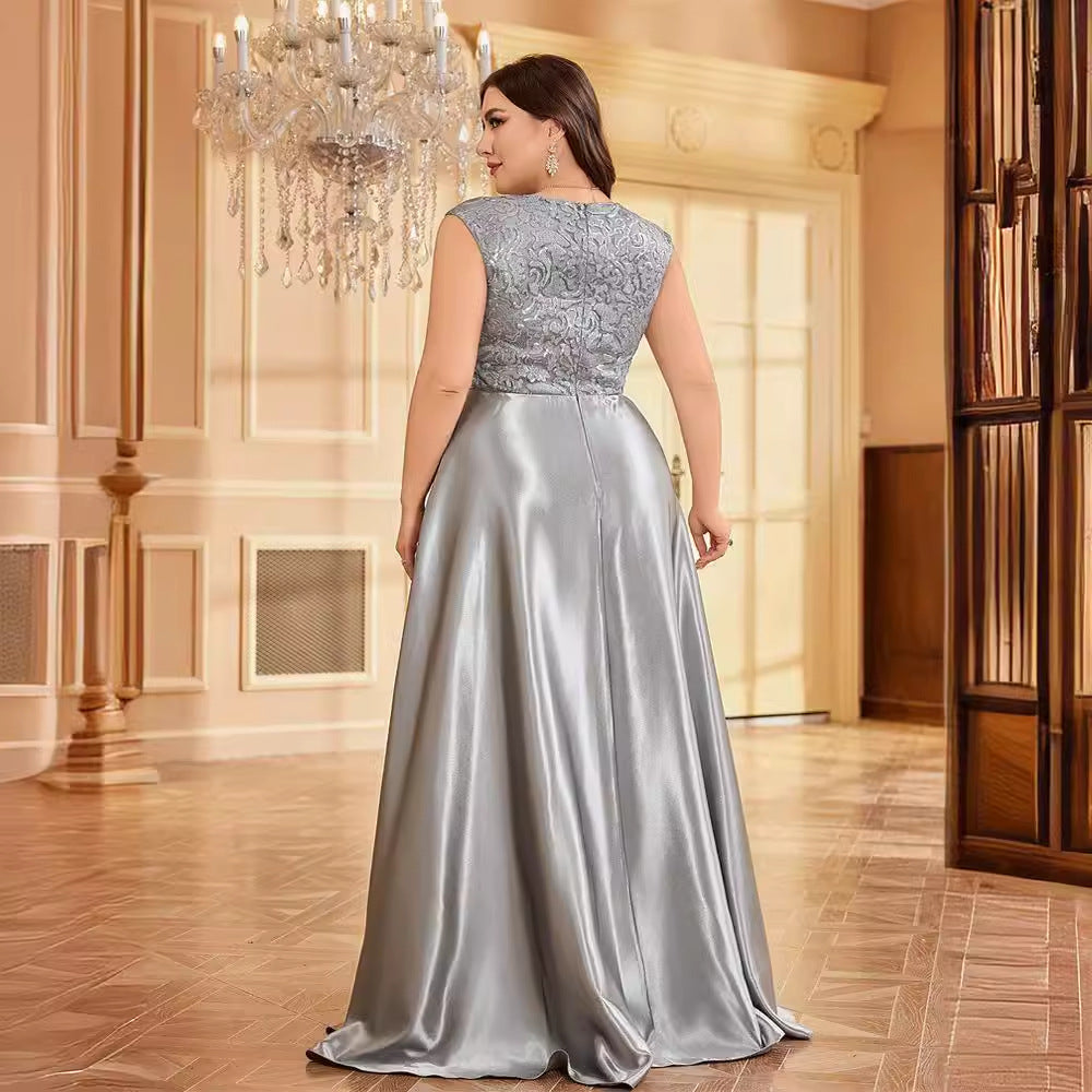 Plus Size Sleeveless V-Neck Fishtail Evening Dress