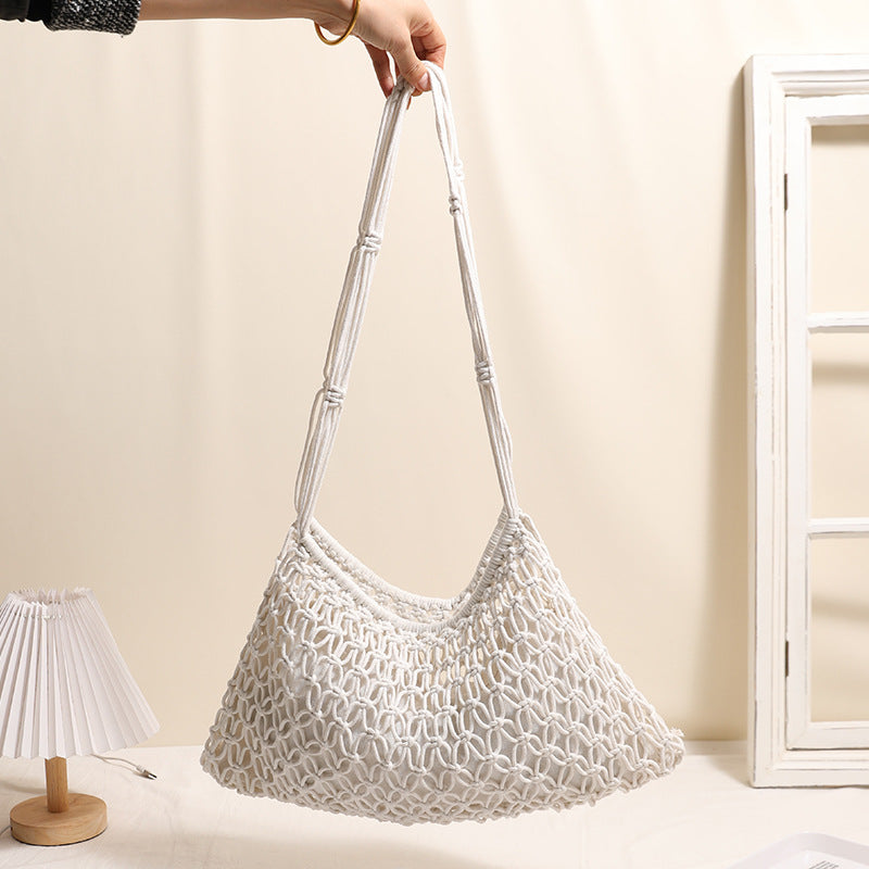 Shoulder Medium Cotton Thread Woven Bag Lazy Wind Hollow Out Cutout