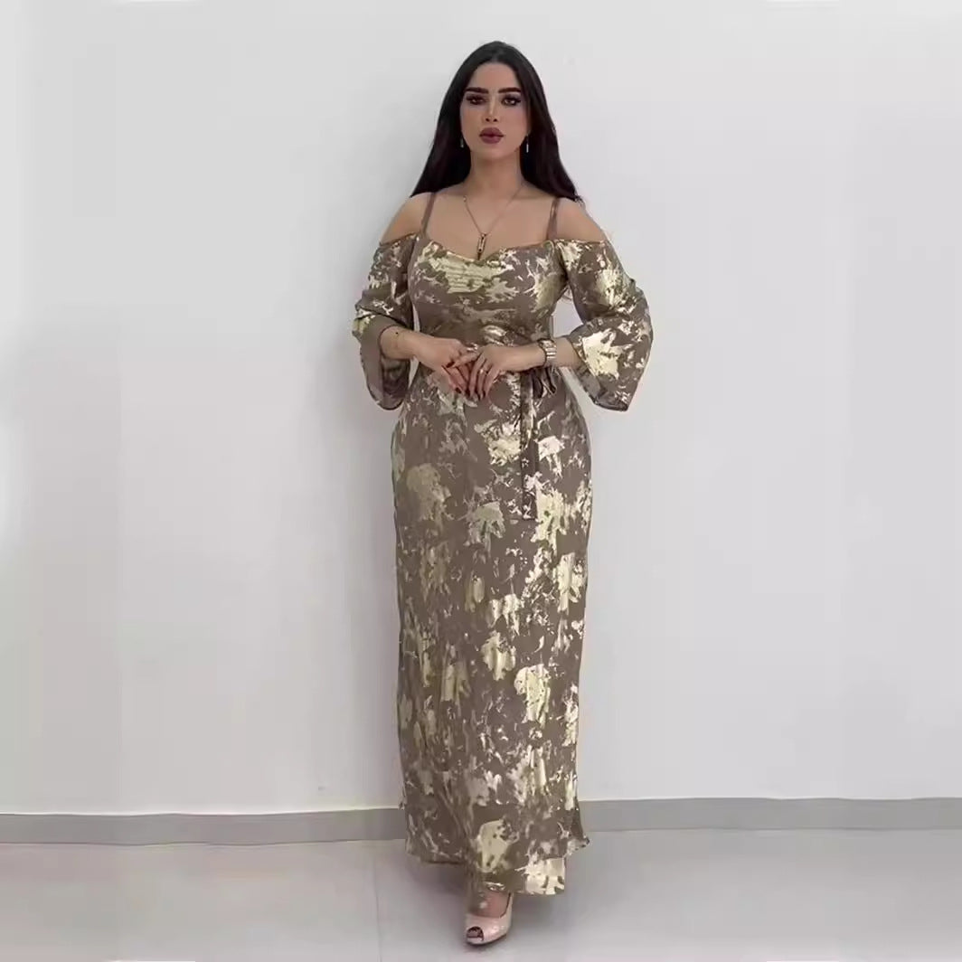 Gilded Print Sling Maxi Dress