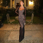 Women's Sexy Lace Slim V Neck Tube Top Dress Cardigan Long Sleeve Set