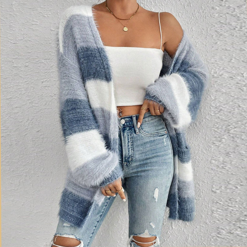 Women's Striped Long Knit Cardigan