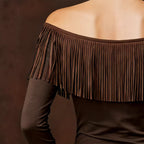 Women's Spring Autumn Women Clothing Tassel Top Long Sleeve Retro Tight Sexy