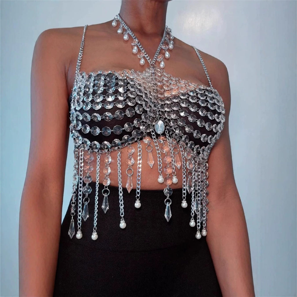 Women's Gemstone Chain Halter Top