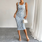 Women Floral SL Vest Dress Lace Waist Slimming Sheath Dress