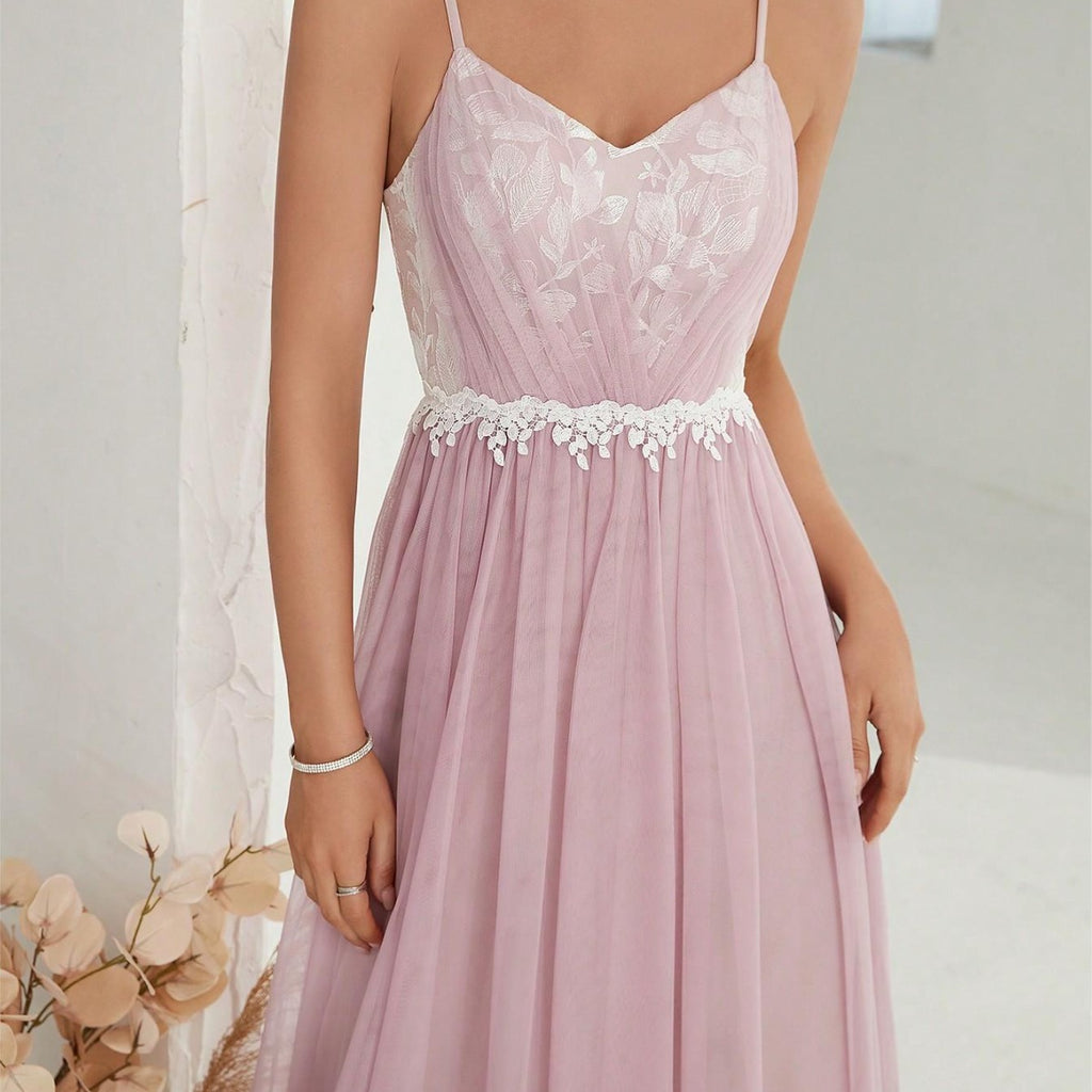 Women's Mesh Cross-Fold Lace Maxi Dress