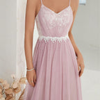 Women's Mesh Cross-Fold Lace Maxi Dress