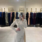 Women's Beaded Ribbon Stand-Collar Maxi Dress