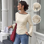 Long Sleeved Top Fall Winter Inner Wear Back Lace up Boat