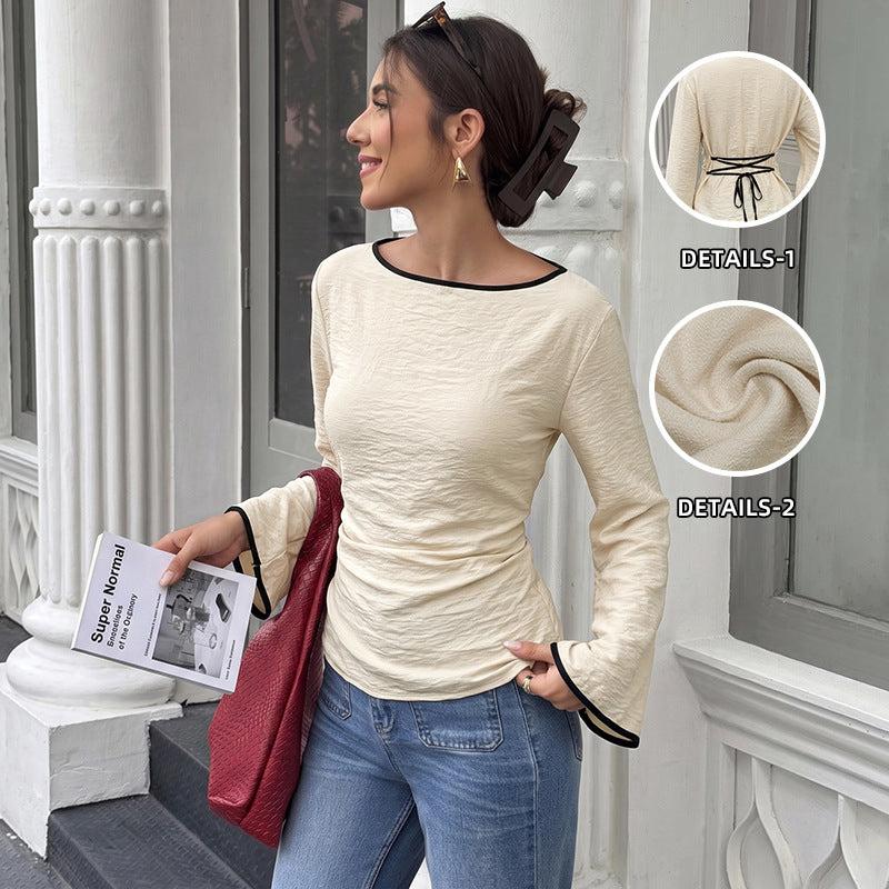 Long Sleeved Top Fall Winter Inner Wear Back Lace up Boat