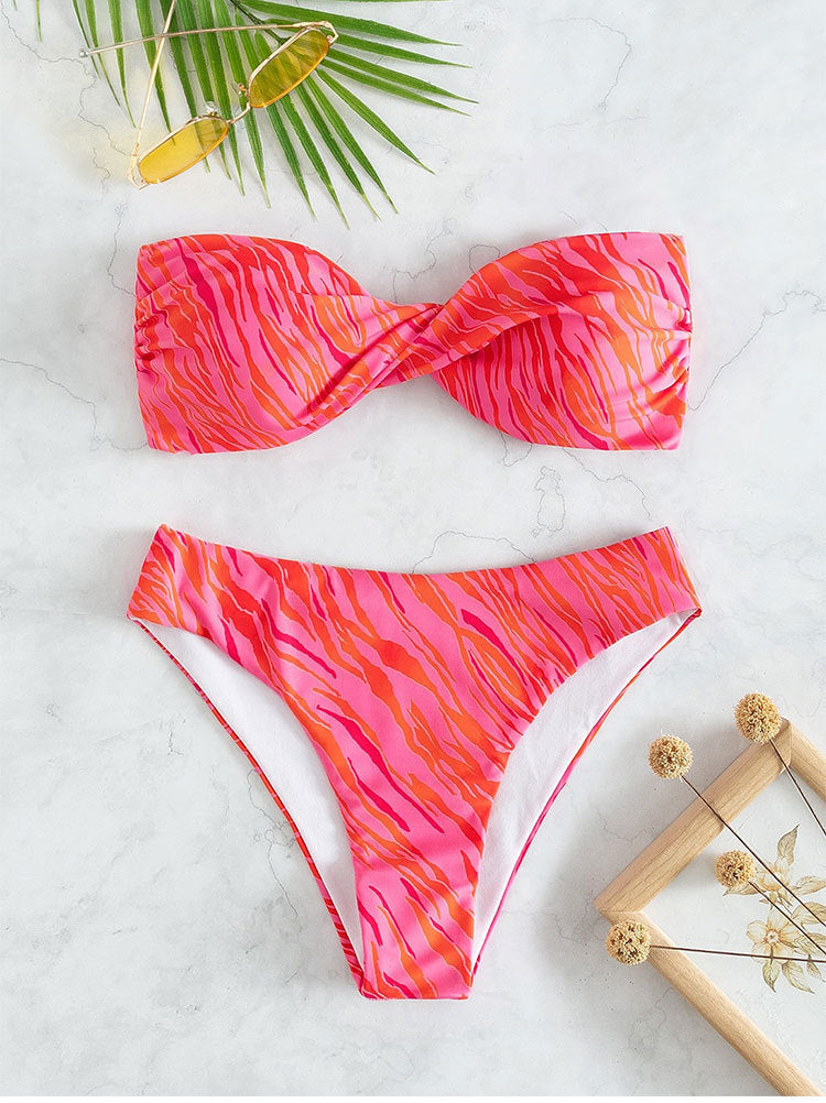 Printed Bandeau Bikini Swimwear