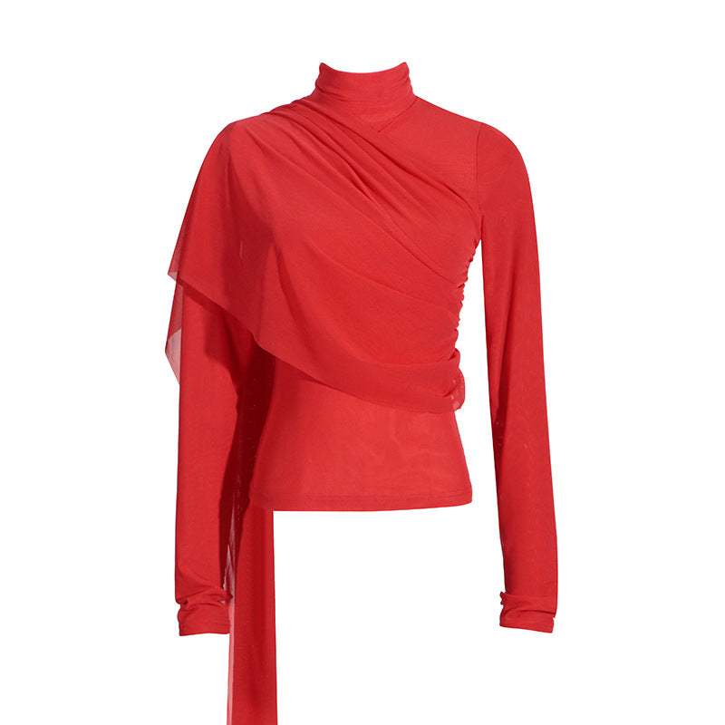 Women's Mesh Mock Neck Long Sleeve Top