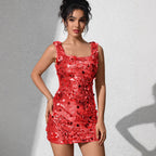Square Neck Sequin Bodycon Mini Dress