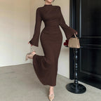 Minimalist Dress Slim Fit Wild Bell Sleeve Half Turtleneck Sheath