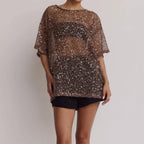 Sequined Sheer Cutout Long Sleeve Top