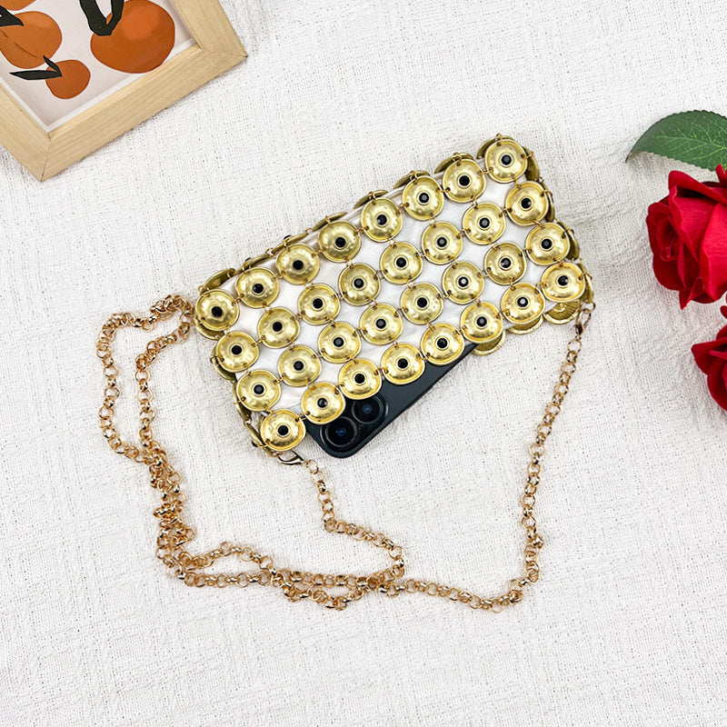 Women's Gold Chain Woven Crossbody Bag