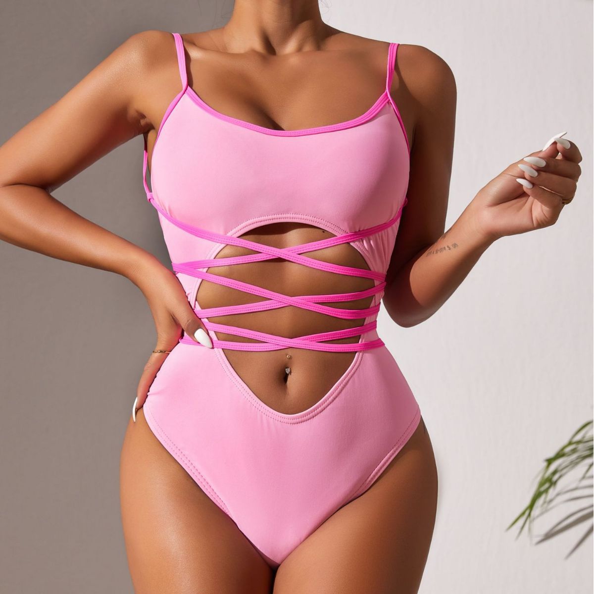 Contrast Color One-piece Swimwear