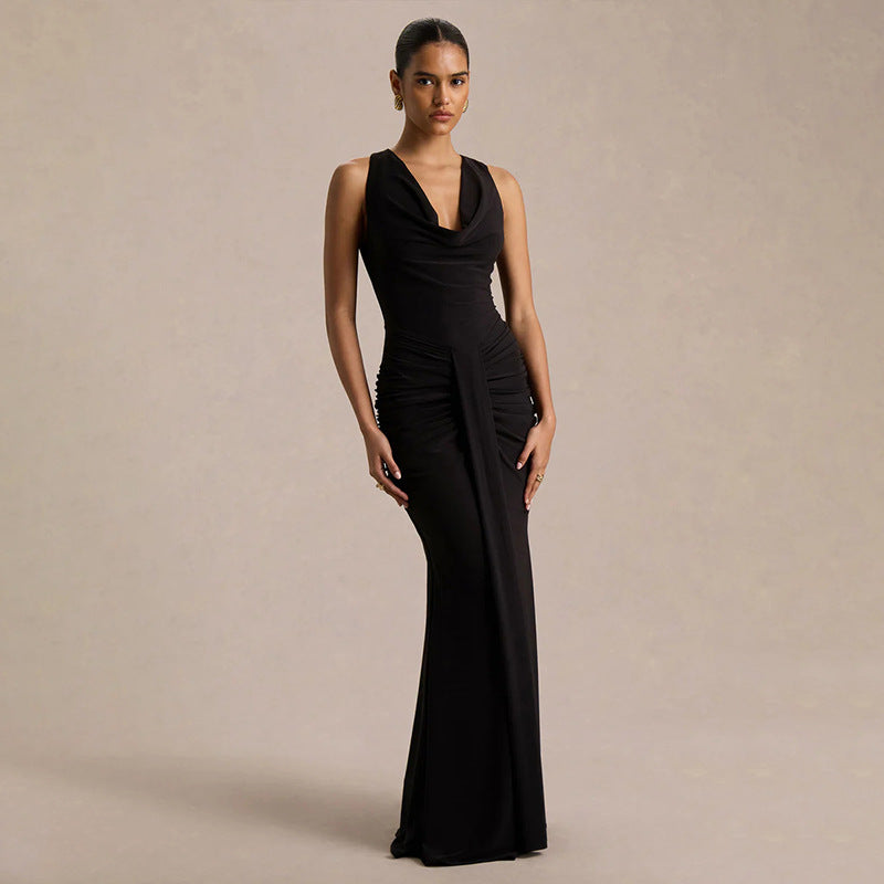 V-Neck Pleated Evening Dress