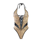Sexy V neck Backless One Strap Wild Charm Leopard Print Jumpsuit Sex Toy Set