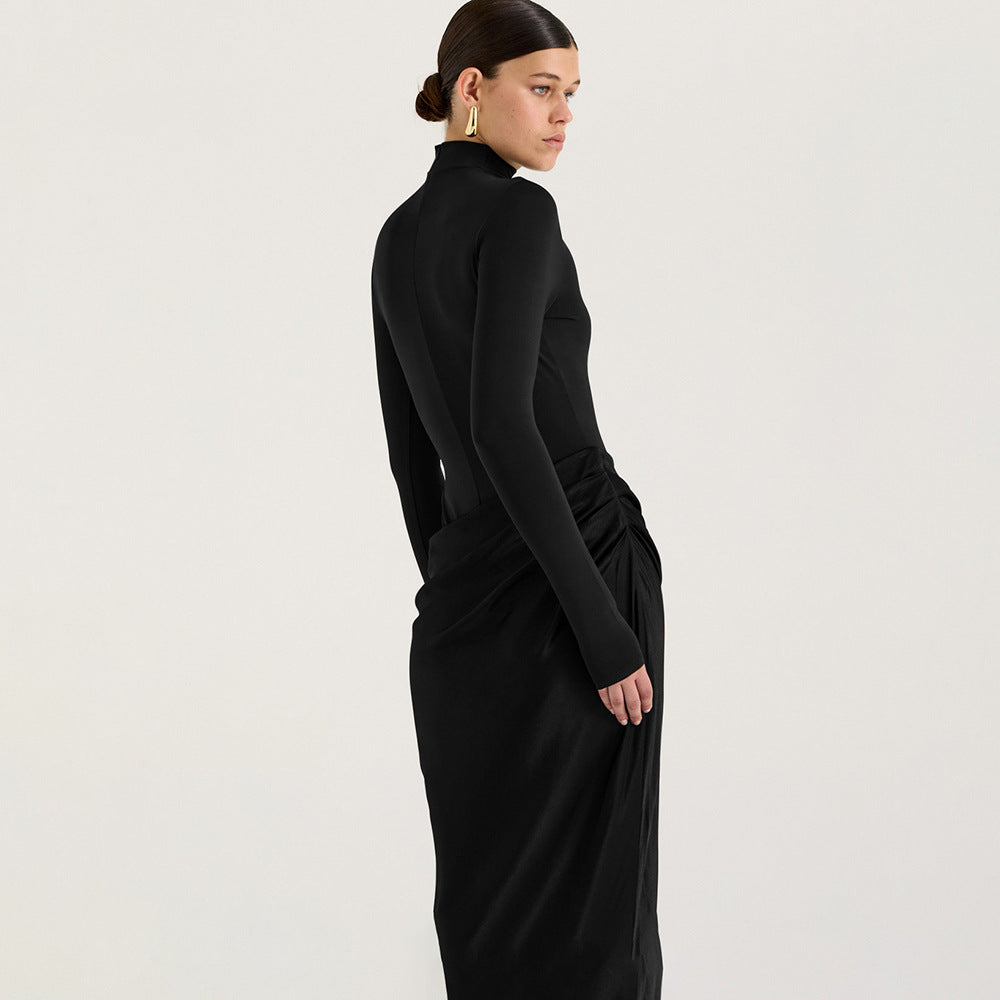 Mock-Neck Long-Sleeve Cutout Bodycon Maxi Dress